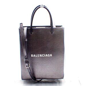 BALENCIAGA North South Shopping 2Way Shoulder Leather Metallic Gray